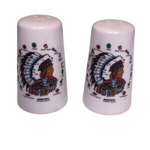 Native American Chief Running Water Indigenous Symbols Salt and Pepper Shakers